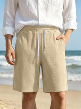 Men's Textured Drawstring Casual Shorts