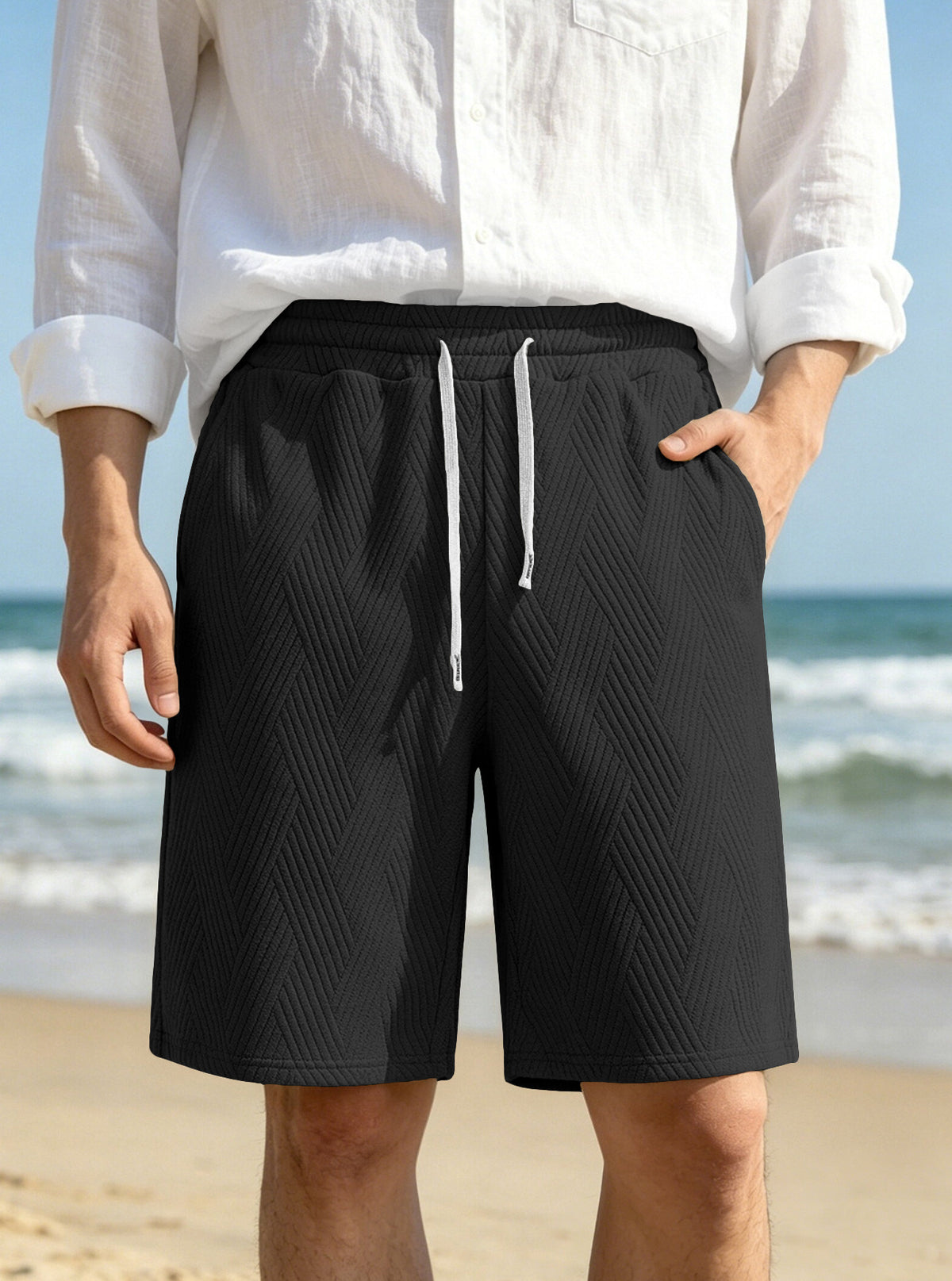 Men's Textured Drawstring Casual Shorts