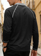 Men's Long Sleeve Henley Shirt with Button Neck