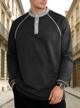 Men's Long Sleeve Henley Shirt with Button Neck
