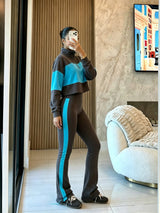 Women's Cropped Half Zip Top and Flare Pants Set