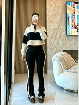 Women's Cropped Half Zip Top and Flare Pants Set