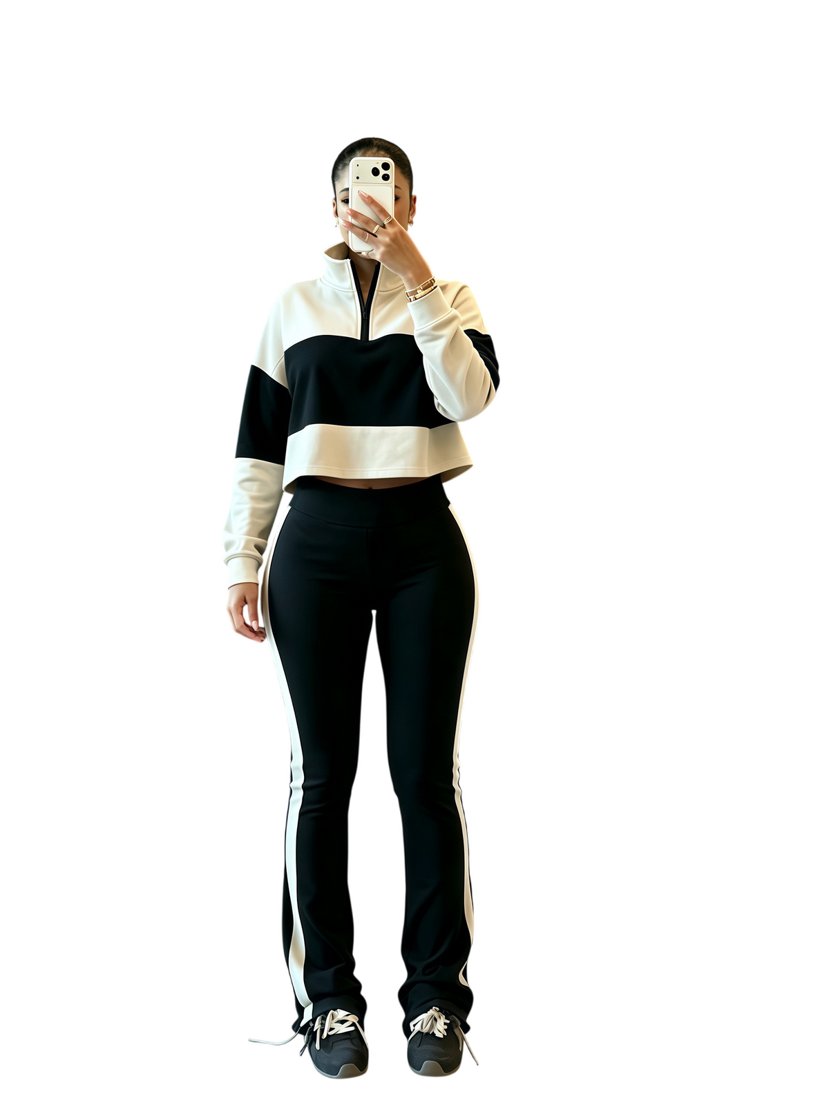 Women's Cropped Half Zip Top and Flare Pants Set