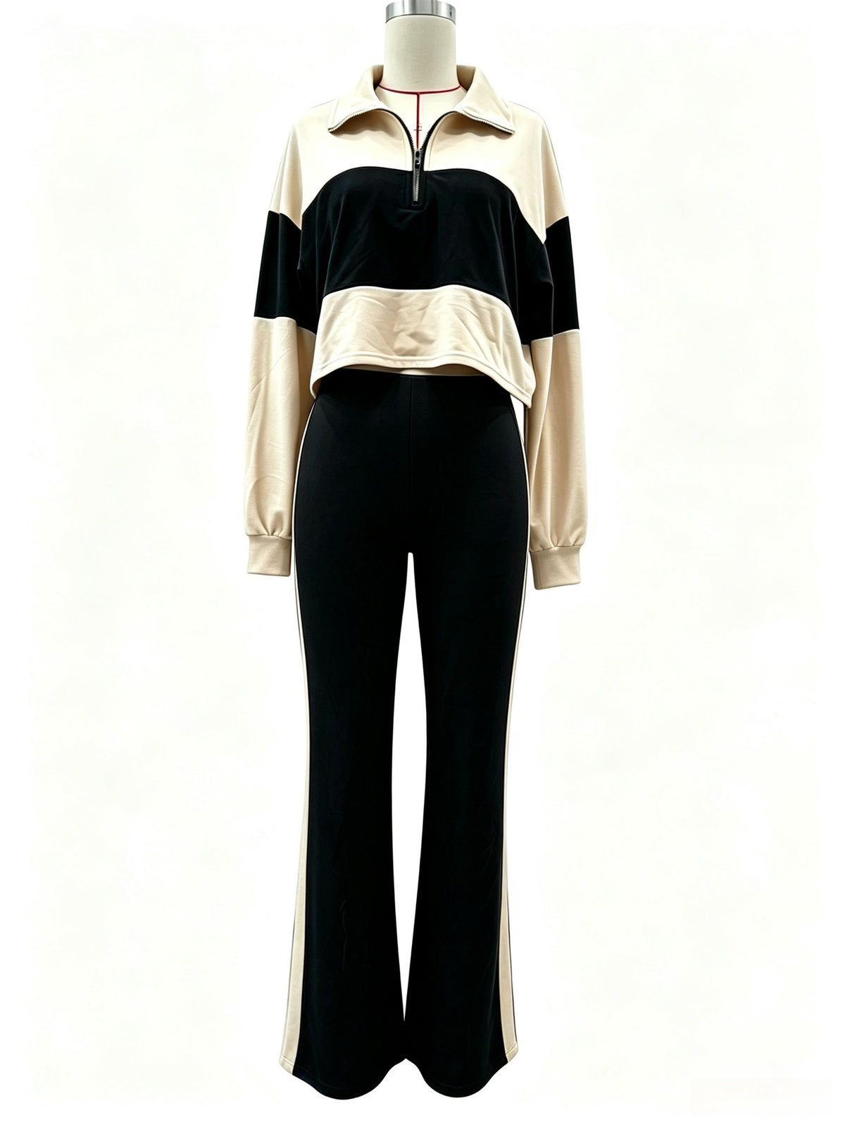 Women's Cropped Half Zip Top and Flare Pants Set