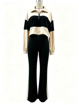 Women's Cropped Half Zip Top and Flare Pants Set