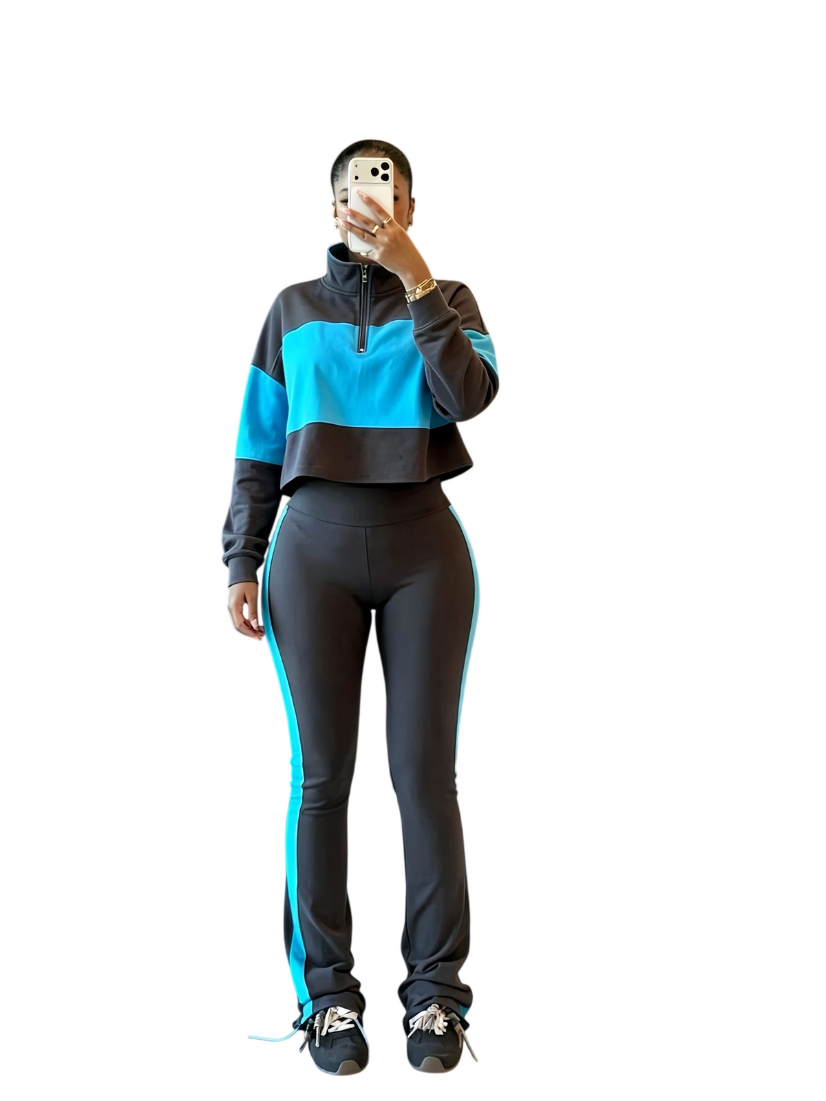 Women's Cropped Half Zip Top and Flare Pants Set