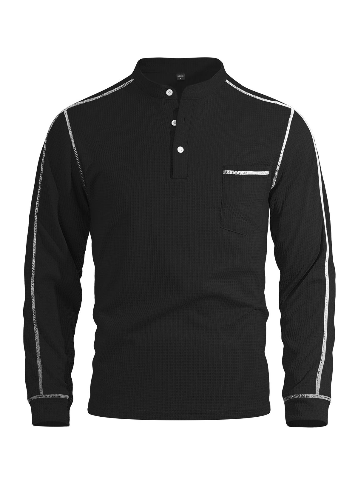 Men's Black Long Sleeve Henley Top
