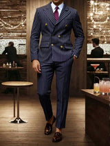 Men's Double-Breasted Pinstripe Suit Set