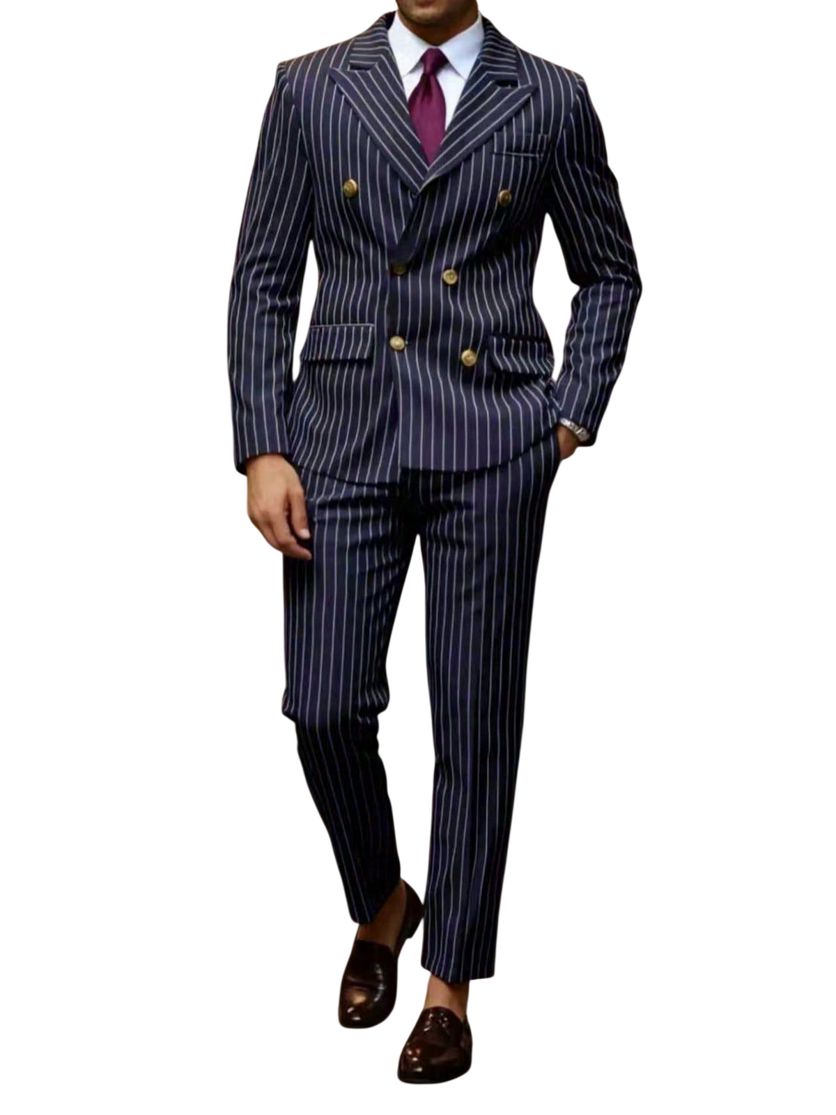 Men's Double-Breasted Pinstripe Suit Set