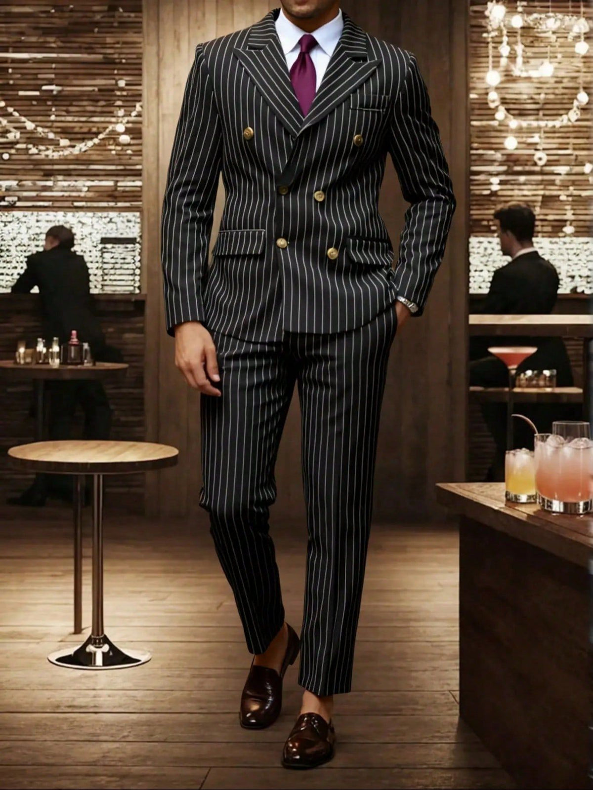 Men's Double-Breasted Pinstripe Suit Set