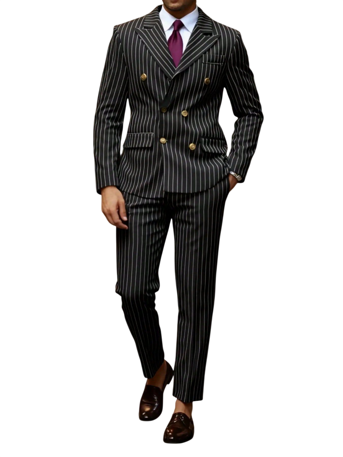 Men's Double-Breasted Pinstripe Suit Set