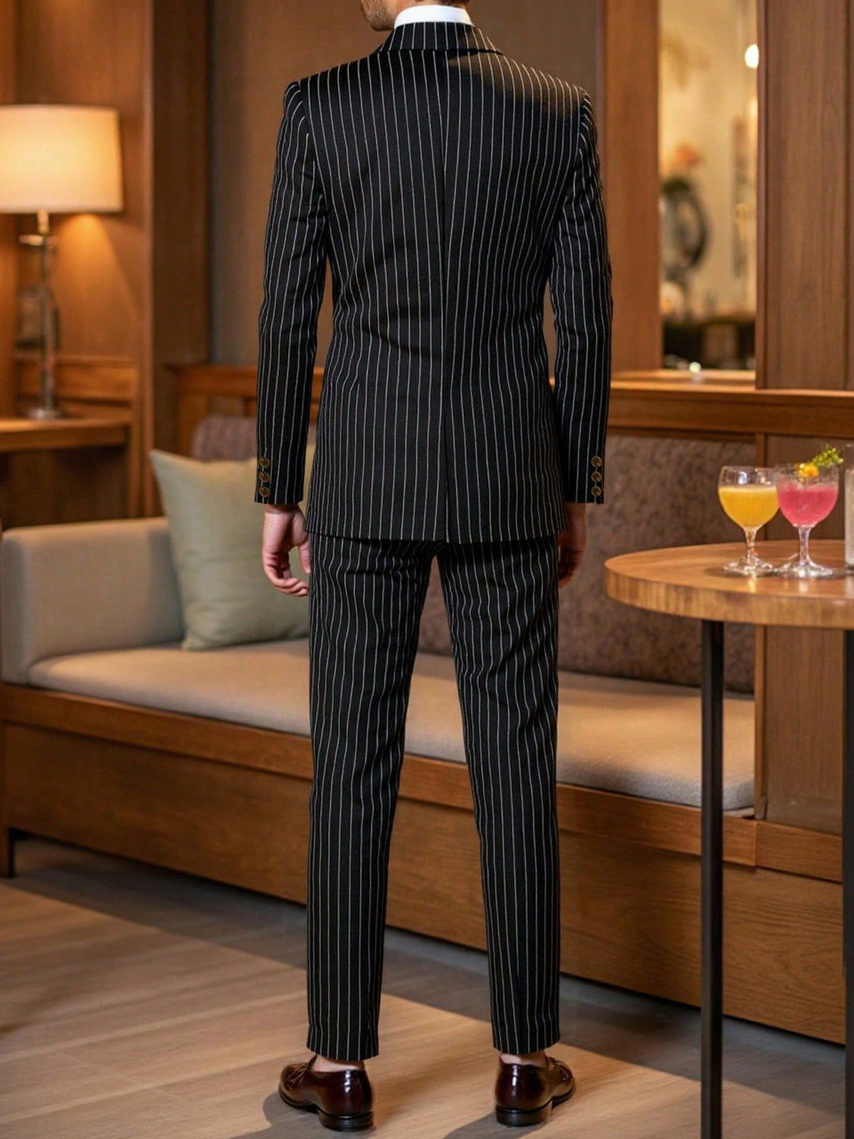 Men's Double-Breasted Pinstripe Suit Set