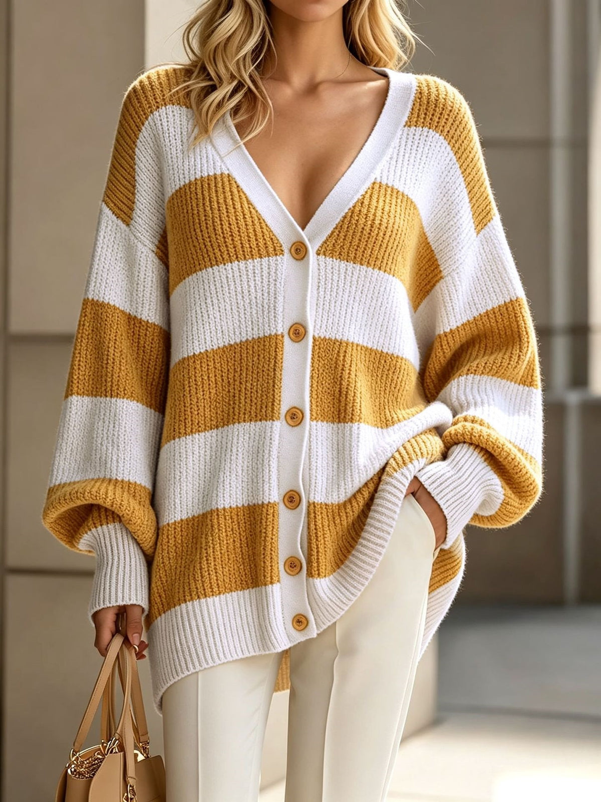 Women's Oversized Striped Knit Cardigan
