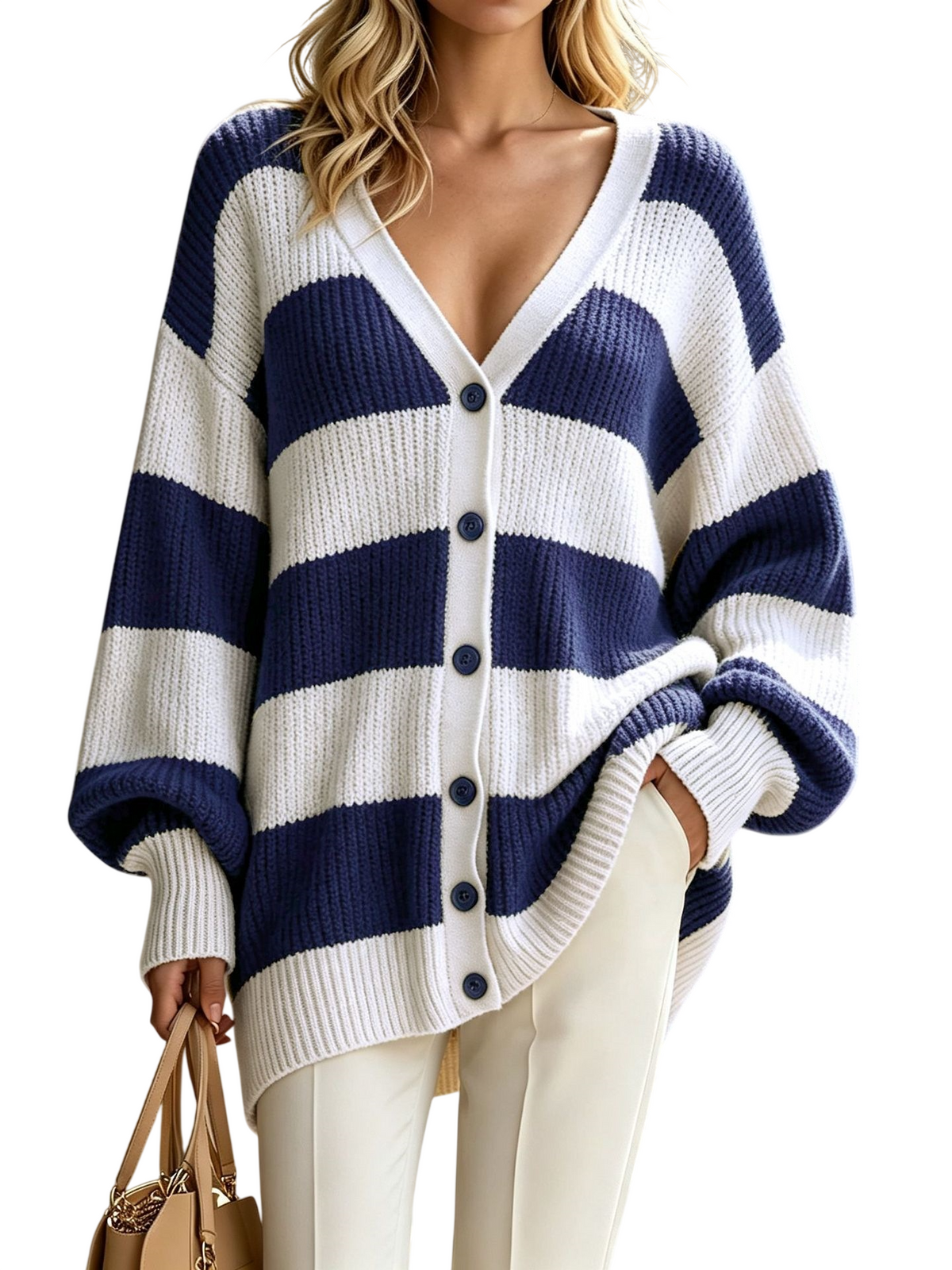 Women's Oversized Striped Knit Cardigan