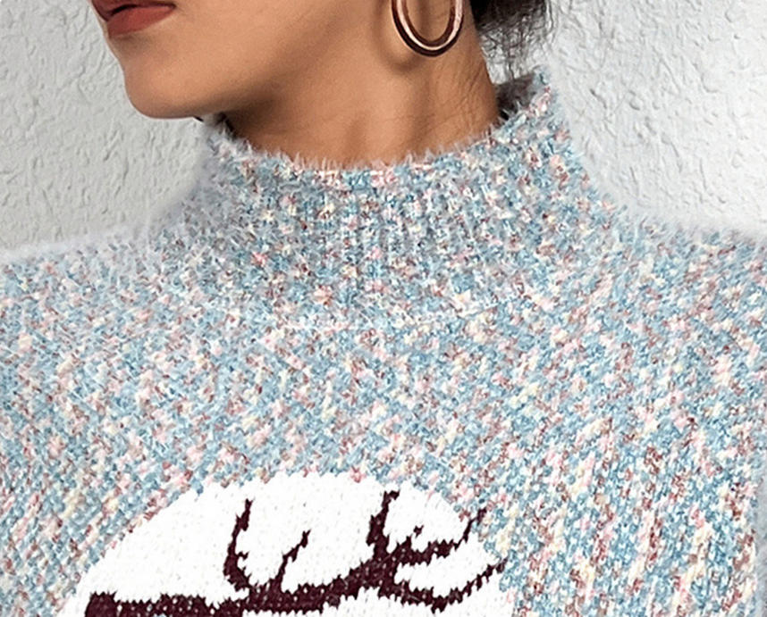 Women's Reindeer High-Neck Knit Sweater