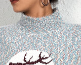 Women's Reindeer High-Neck Knit Sweater