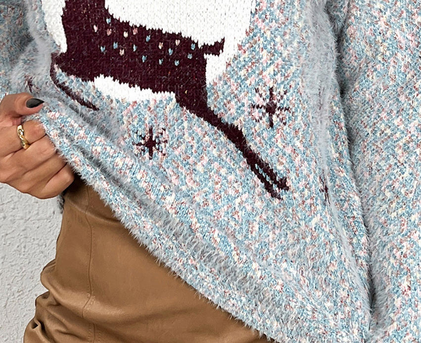 Women's Reindeer High-Neck Knit Sweater