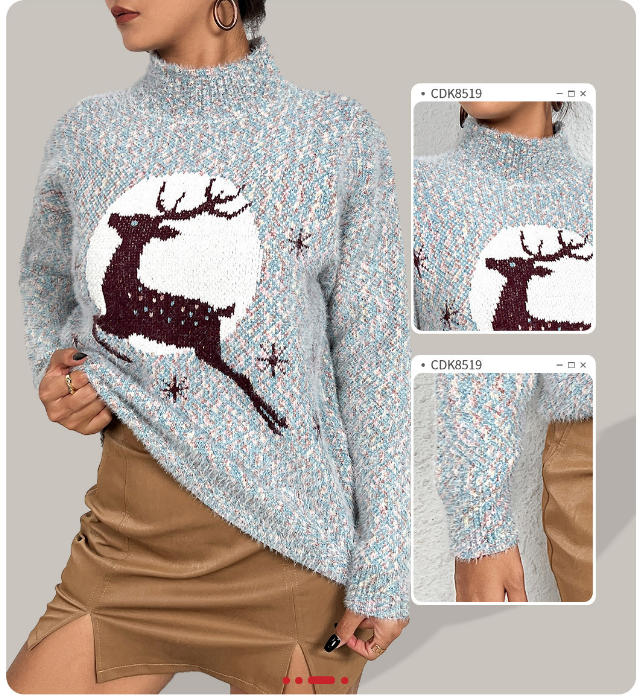 Women's Reindeer High-Neck Knit Sweater