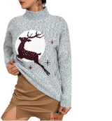 Women's Reindeer High-Neck Knit Sweater