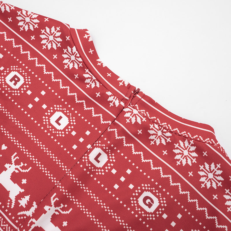 Women's Christmas Reindeer Print Long-Sleeve Fitted Romper