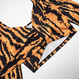 Women's Long-Sleeve Tie-Front Crop Top and Flared Pants Two-Piece Set