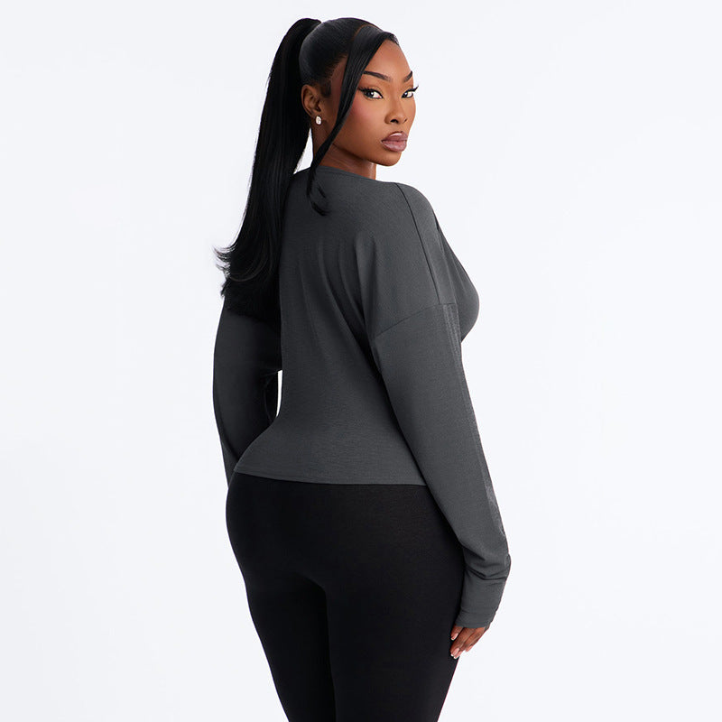 Women's Long-Sleeve Draped Cowl Neck Asymmetric Top