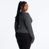 Women's Long-Sleeve Draped Cowl Neck Asymmetric Top