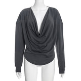 Women's Long-Sleeve Draped Cowl Neck Asymmetric Top
