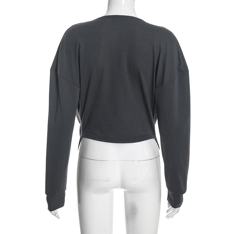 Women's Long-Sleeve Draped Cowl Neck Asymmetric Top