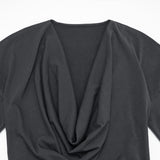 Women's Long-Sleeve Draped Cowl Neck Asymmetric Top