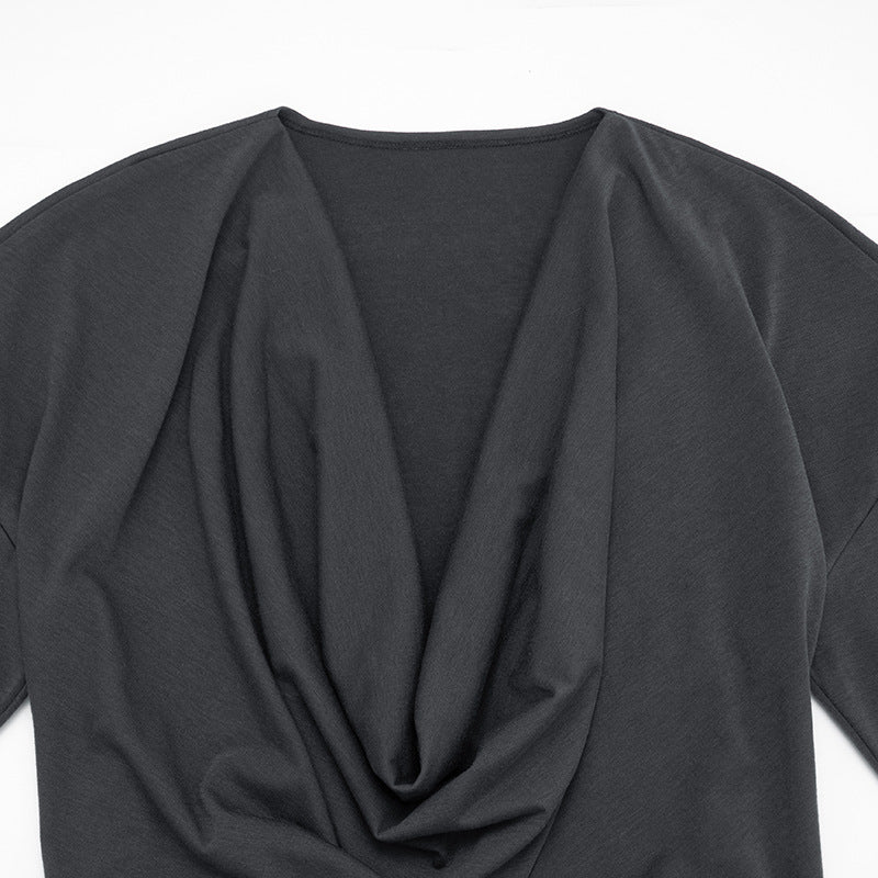 Women's Long-Sleeve Draped Cowl Neck Asymmetric Top