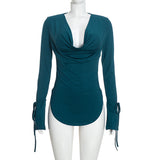 Women's Long-Sleeve Cowl Neck Top and Wide-Leg Pants Two-Piece Set