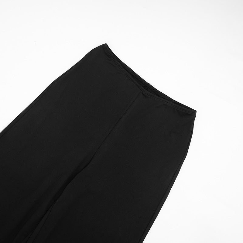 Women's Long-Sleeve Cowl Neck Top and Wide-Leg Pants Two-Piece Set
