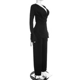 Women's Long-Sleeve Cowl Neck Top and Wide-Leg Pants Two-Piece Set