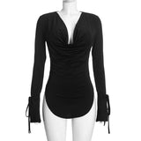Women's Long-Sleeve Cowl Neck Top and Wide-Leg Pants Two-Piece Set