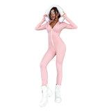 Women's Long-Sleeve Hooded Zip-Up Fitted Jumpsuit
