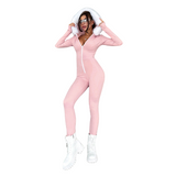 Women's Long-Sleeve Hooded Zip-Up Fitted Jumpsuit