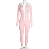 Women's Long-Sleeve Hooded Zip-Up Fitted Jumpsuit