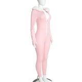 Women's Long-Sleeve Hooded Zip-Up Fitted Jumpsuit