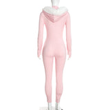Women's Long-Sleeve Hooded Zip-Up Fitted Jumpsuit