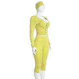 Women's Long-Sleeve Ruched Crop Top and High-Waisted Capri Pants Two-Piece Set