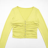 Women's Long-Sleeve Ruched Crop Top and High-Waisted Capri Pants Two-Piece Set