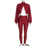 Women's Long-Sleeve Open-Front Crop Top and High-Waisted Leggings Two-Piece Set