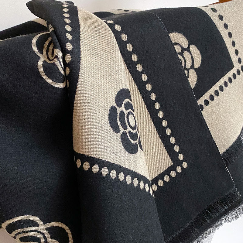 Women's Floral Print Scarf with Contrast Trim and Tassels