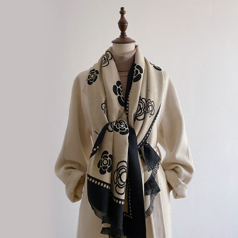Women's Floral Print Scarf with Contrast Trim and Tassels