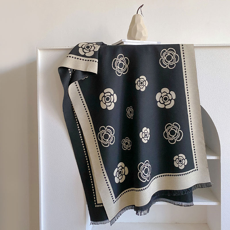Women's Floral Print Scarf with Contrast Trim and Tassels
