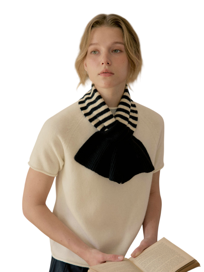 Women's  Striped Knit Bow Scarf