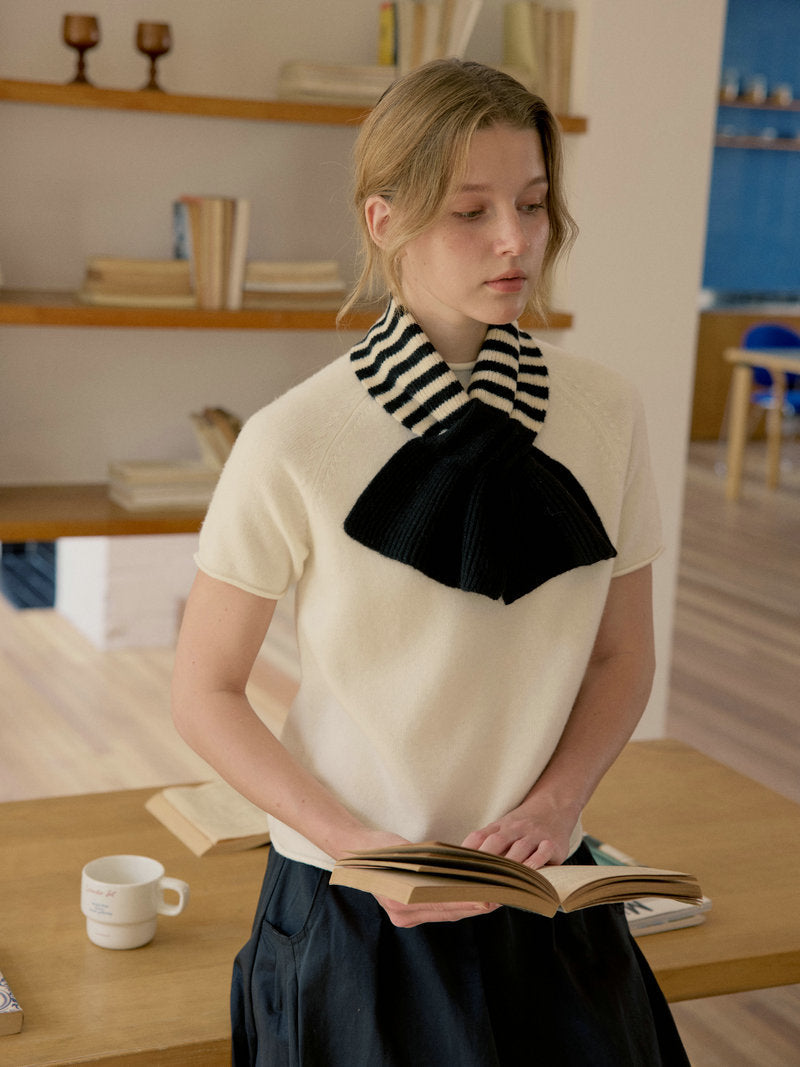 Women's  Striped Knit Bow Scarf