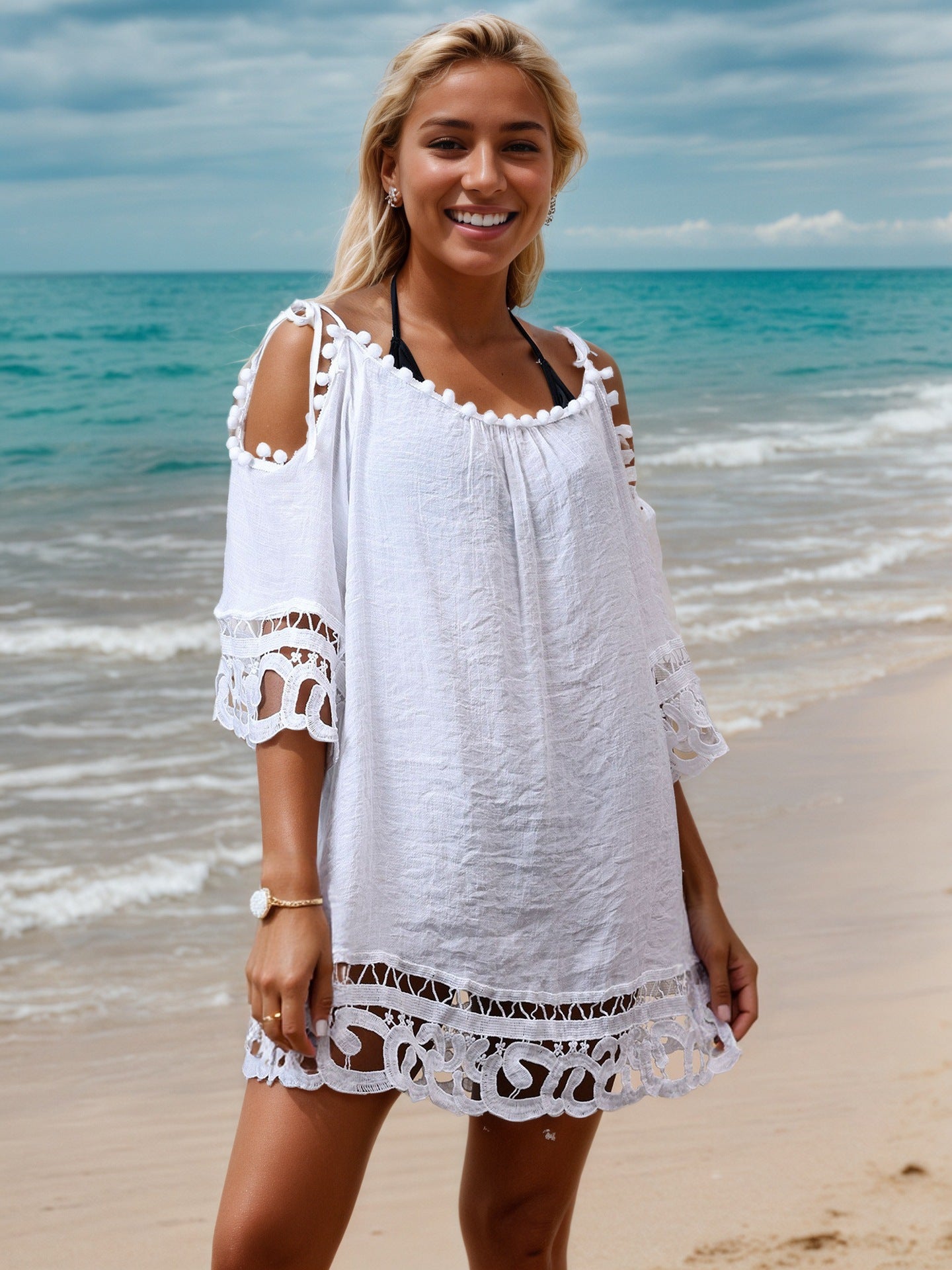 Elegant White Crochet Beach Cover-Up