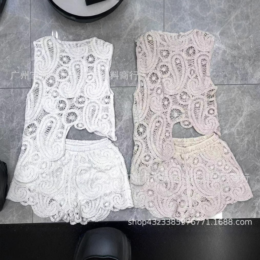 Beige Crochet Sleeveless Top